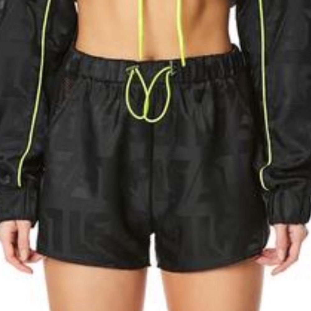 LF the Brand Black & Neon Yellow Athletic Track Shorts w Mesh & Bungee Cord